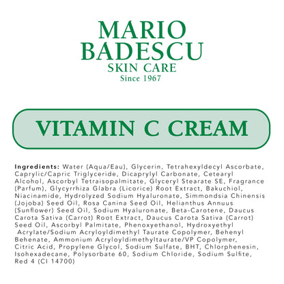 Mario Badescu Vitamin C Cream | Lightweight Face Moisturizer Enriched With Niacinamide for All Skin Types | Visibly Reduces Signs of Aging | 1 Fl Oz