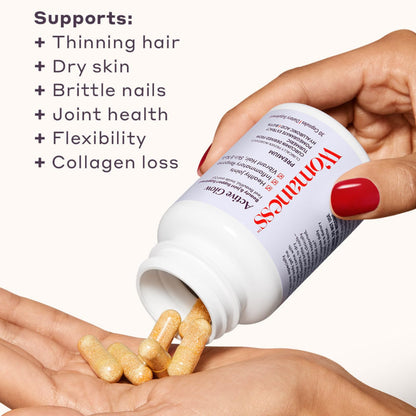 Womaness Active Glow Hair Skin and Nails Vitamins for Women - Hair Growth Vitamins with Hyaluronic Acid - Biotin and Curcumin - Nail Care, Joint Support and Glow Supplements for Dry Skin - 30 Capsules