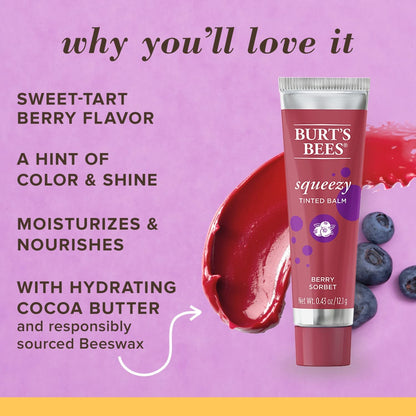 Burt's Bees 100% Natural Origin Squeezy Tinted Lip Balm, Berry Sorbet, 0.43 Ounce Squeeze Tube
