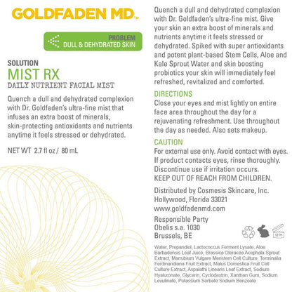 GOLDFADEN MD Mist RX | Daily Nutrient Face Mist | w/Aloe Vera Water, Plant Stem Cells & Antioxidants | Delivers Hydration & Revitalizes | Nourishing Makeup Setting Spray | 2.0 fl oz / 80 mL