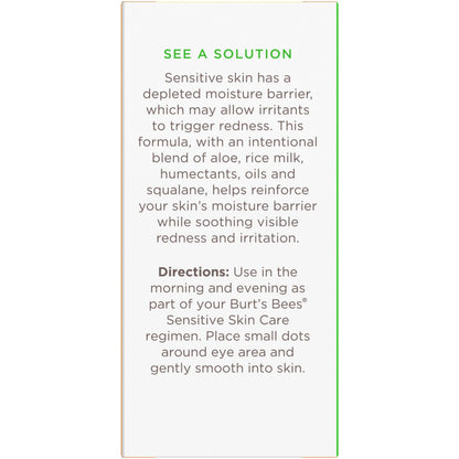 Burt's Bees Calming Eye Cream With Aloe and Rice Milk, Moisturizes Without Causing Redness or Irritation, 98.7 Percent Natural Origin Skin Care, 0.5 oz. Bottle