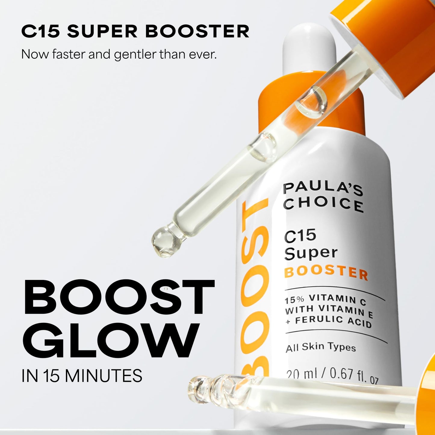 Paula's Choice BOOST C15 Super Booster, 15% Vitamin C Serum for Face, Face Serum with Vitamin E & Ferulic Acid for Discoloration & Glow, Fragrance-Free
