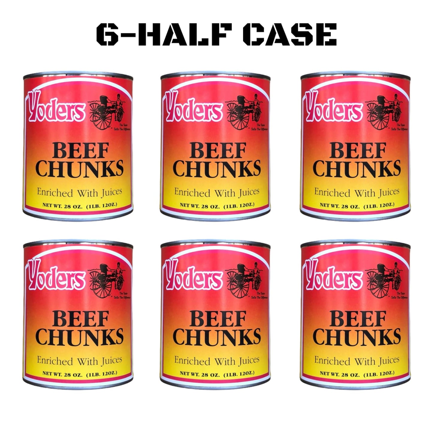 Yoders Beef Chunks 6 Pack | 10.5 lbs of Fully Cooked Meat for Backpacking, Camping, Meal Prep | Long Term Survival Emergency Food Supply | 10 Year Shelf Life | Size #2.5 Can | Made in USA | 28 Ounces per can