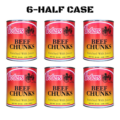 Yoders Beef Chunks 6 Pack | 10.5 lbs of Fully Cooked Meat for Backpacking, Camping, Meal Prep | Long Term Survival Emergency Food Supply | 10 Year Shelf Life | Size #2.5 Can | Made in USA | 28 Ounces per can