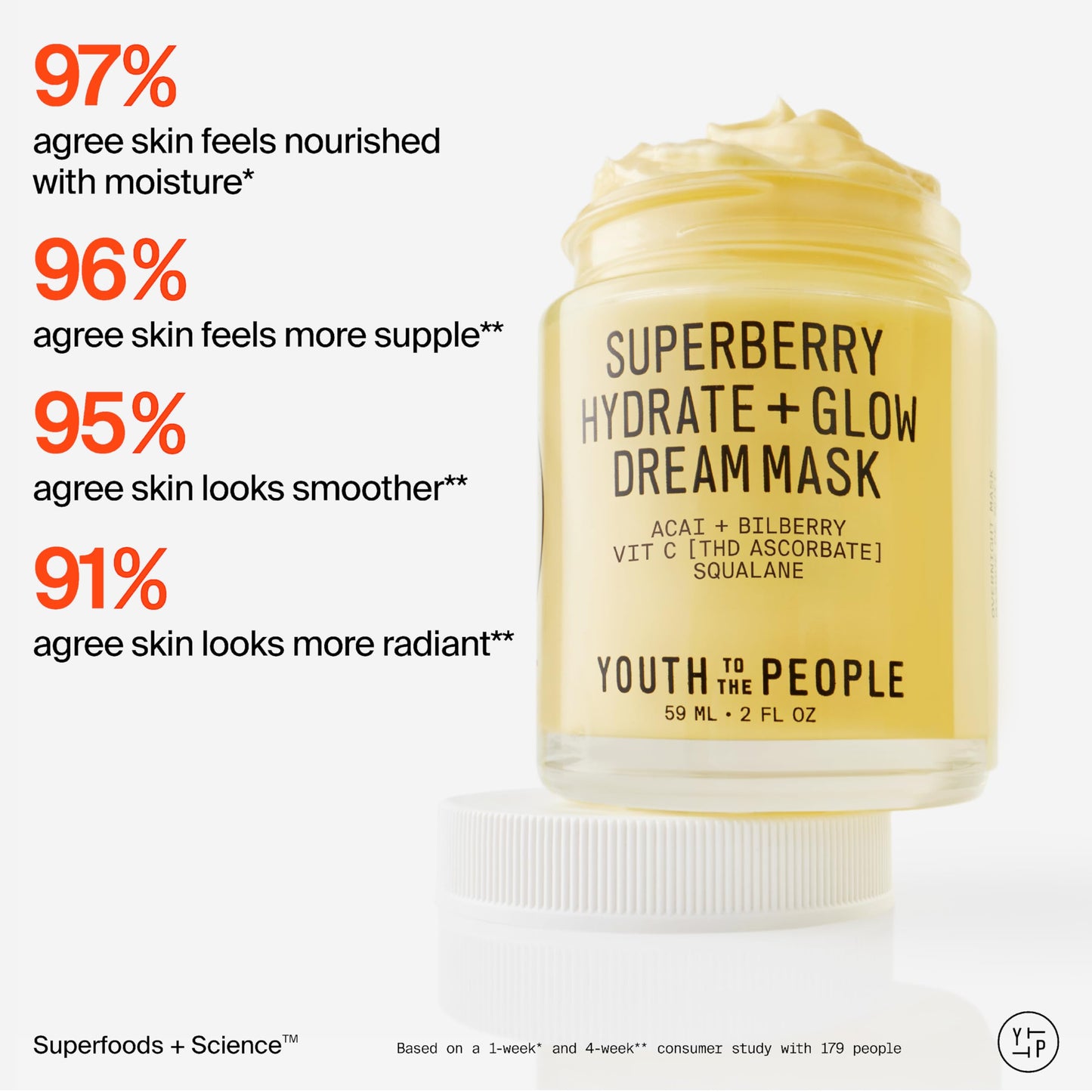 Youth To The People Superberry Dream Mask - Hyaluronic Acid + Vitamin C Face Moisturizer + Overnight Facial Mask, Hydrates + Plumps + Brightens Skin, Evens Skin Tone, For Dry + Dull Skin, Non-Greasy