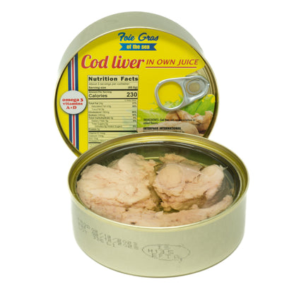 Foie Gras of the Sea Icelandic Wild-Caught Cod Liver (Foie de Morue) in Own Oil, 7.1 oz, Pack of 5 – Natural Omega-3 & Vitamins A/D Source, Gourmet Nordic Seafood, BPA-Free Can