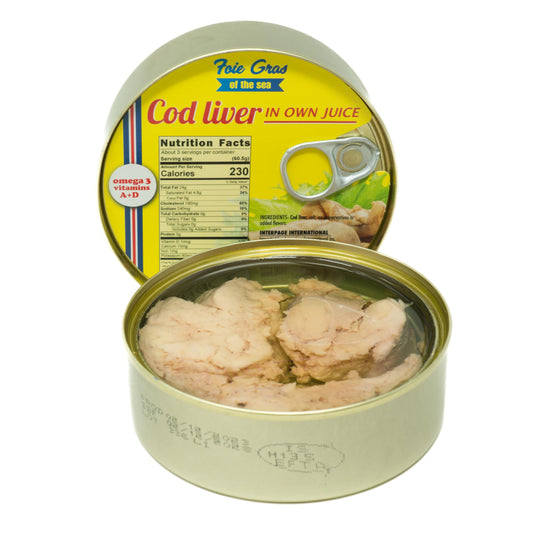 Foie Gras of the Sea Icelandic Wild-Caught Cod Liver (Foie de Morue) in Own Oil, 7.1 oz, Pack of 5 – Natural Omega-3 & Vitamins A/D Source, Gourmet Nordic Seafood, BPA-Free Can