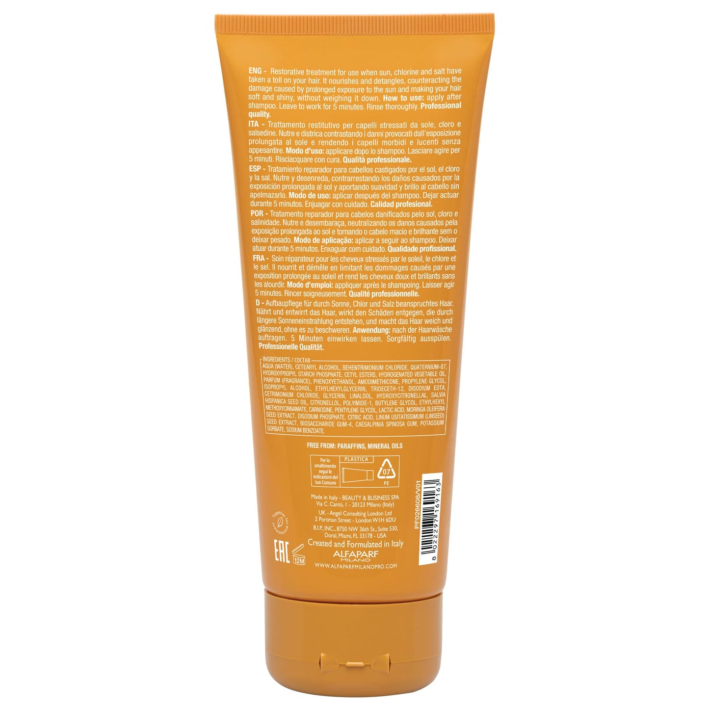 ALFAPARF MILANO Semi di Lino Sunshine After-Sun Hair Treatment - Restorative Treatment for Hair Stressed by Sun, Chlorine and Salt - Nourishes and Detangles - Vegan Formula - Adds Softness and Shine