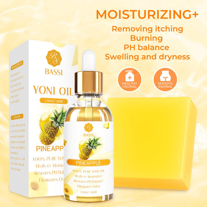 Feminine Wash & Yoni Oil & Yoni Soap Set for Women, Yoni Wash for Vaginal Ph Balance Remove Odor Moisturizing, 5.07 Feminine Wash & 1Fl.Oz Organic Essential Oil & 3.53oz Feminine Care Soap Pineapple