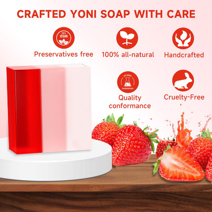 3 PCS Yoni Soap Bar, Organic Yoni Bar Soap Yoni Wash Feminine Wash for Women Ph Balance, Natural Deodorant Vaginal Body Bath Soap Body Wash Strawberry Handmade feminine soap