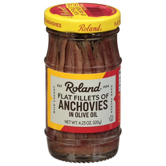 Roland Foods Flat Fillets of Anchovies in Olive Oil, Specialty Imported Food, 4.23 Ounce Jar, Pack of 6