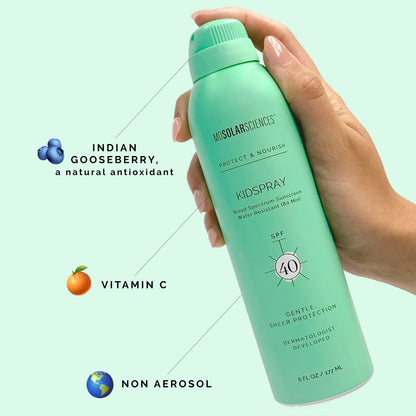 MDSolarSciences KidSpray SPF 40 | Water-Resistant, Broad-Spectrum Sunscreen Spray for Kids | Infused with Indian Gooseberry, Vitamin C & Antioxidants | Non-Aerosol | Safe for Sensitive Skin (6 Fl Oz)