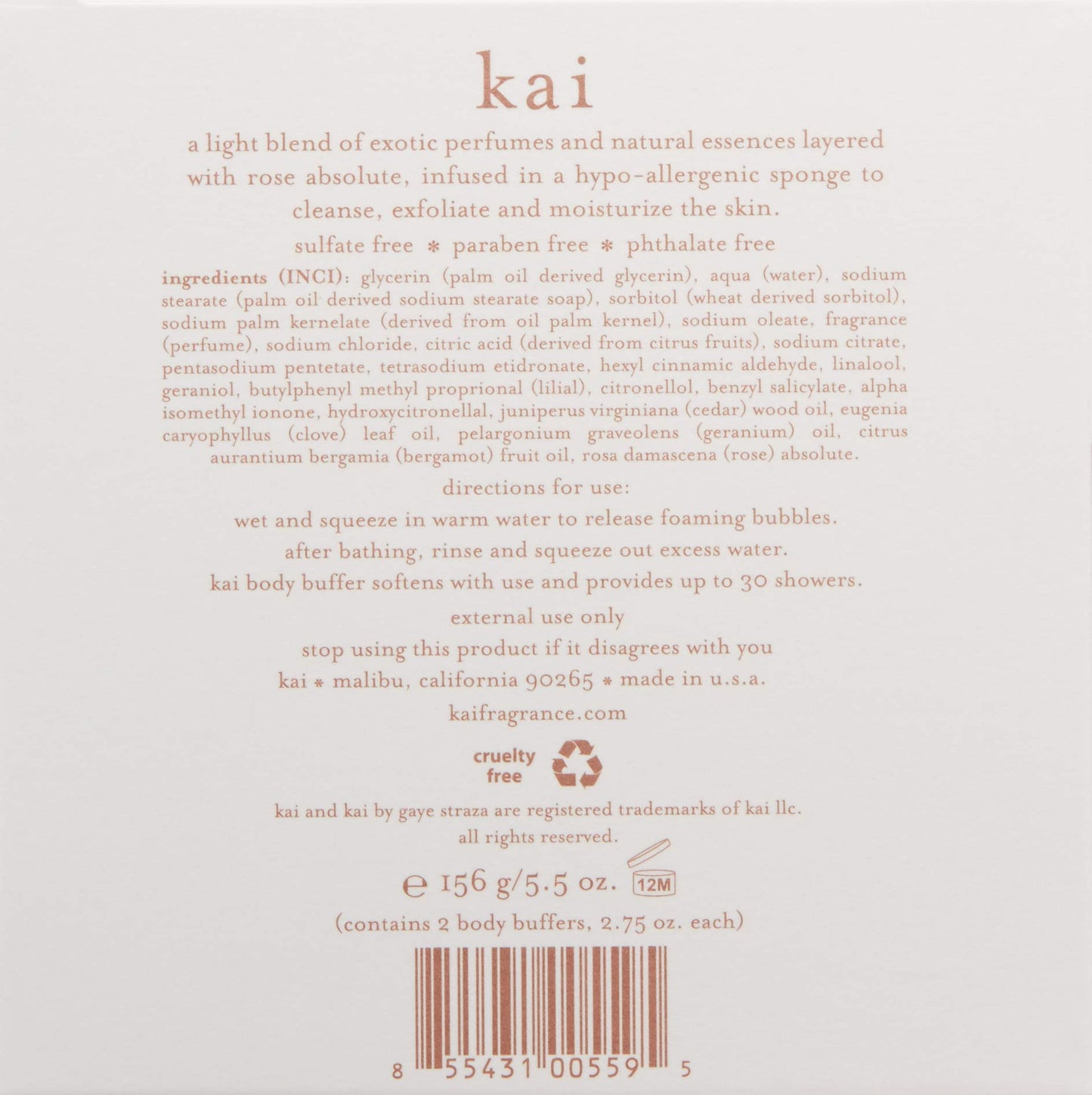 kai Body Buffer Rose, 2 Count, Innovative Bath sponges That Gently exfoliates Skin While Cleansing The Body with a Fresh + Clean Gardenia Rose Absolute Scent, Vegan, Cruelty Free, Made in The USA