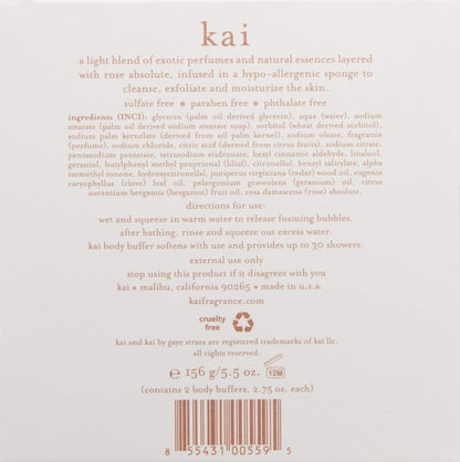 kai Body Buffer Rose, 2 Count, Innovative Bath sponges That Gently exfoliates Skin While Cleansing The Body with a Fresh + Clean Gardenia Rose Absolute Scent, Vegan, Cruelty Free, Made in The USA