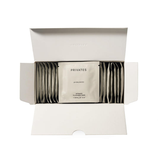 PRIVATES pH-Balanced INTIMATE WIPES for Women & Men | Odor Control, Irritation & Dryness Relief | Hydrating & Soothing with Aloe | Microbiome-Friendly | Natural Ingredients | Fragrance-Free | 25 Count