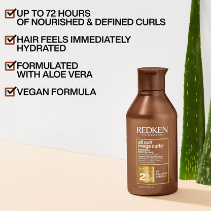 Redken All Soft Mega Curls Shampoo For Extremely Dry Curly & Coily Hair - Nourishes & Softens Severely Dry Hair, Sulfate Free