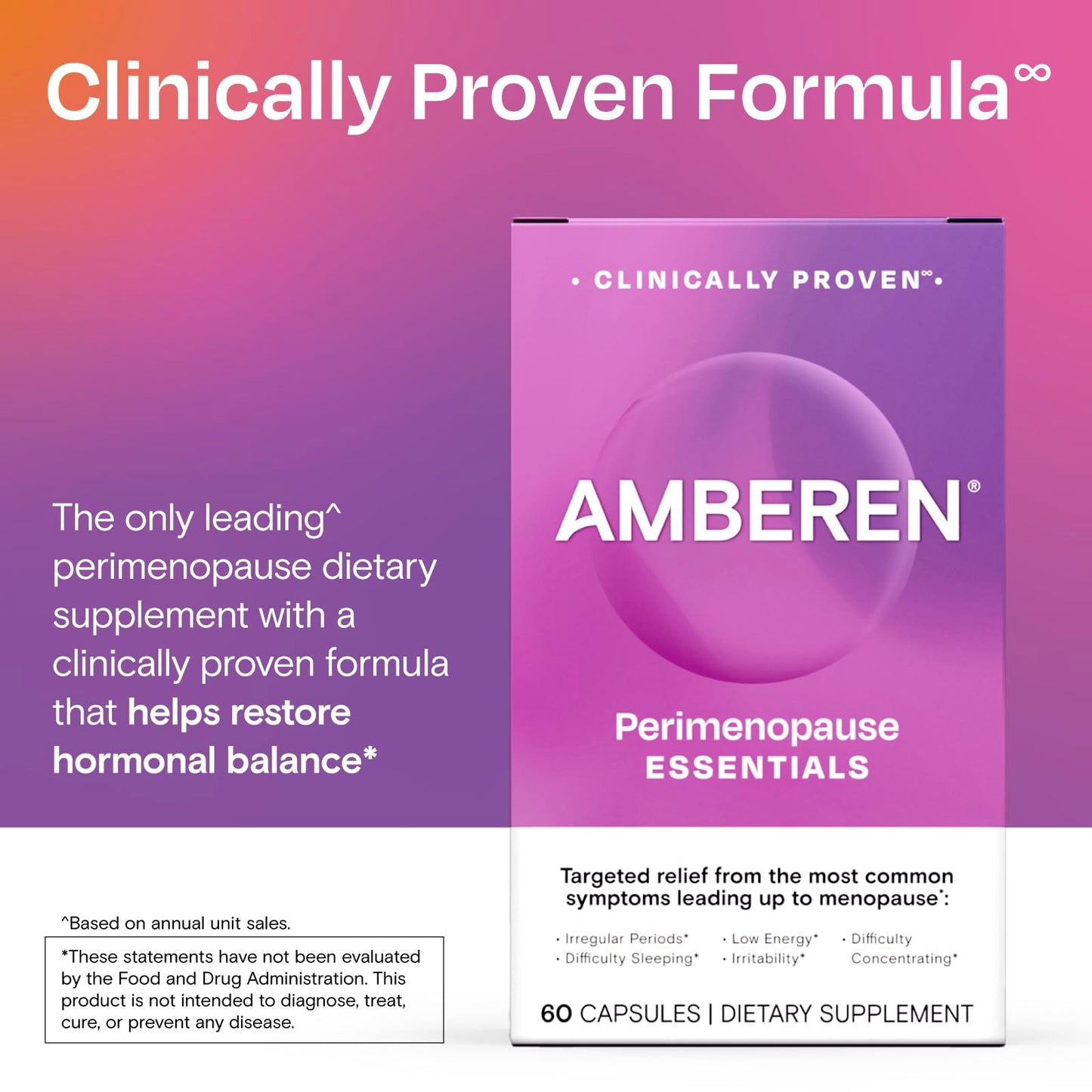 Amberen Perimenopause, Peri-Menopause Multi-Symptom Relief, Vitamin B, Vitamin E & Antioxidants Supplement, Helps Support Hormone Balance, Hot Flashes & Night Sweats, Supplements for Women, 180 Count