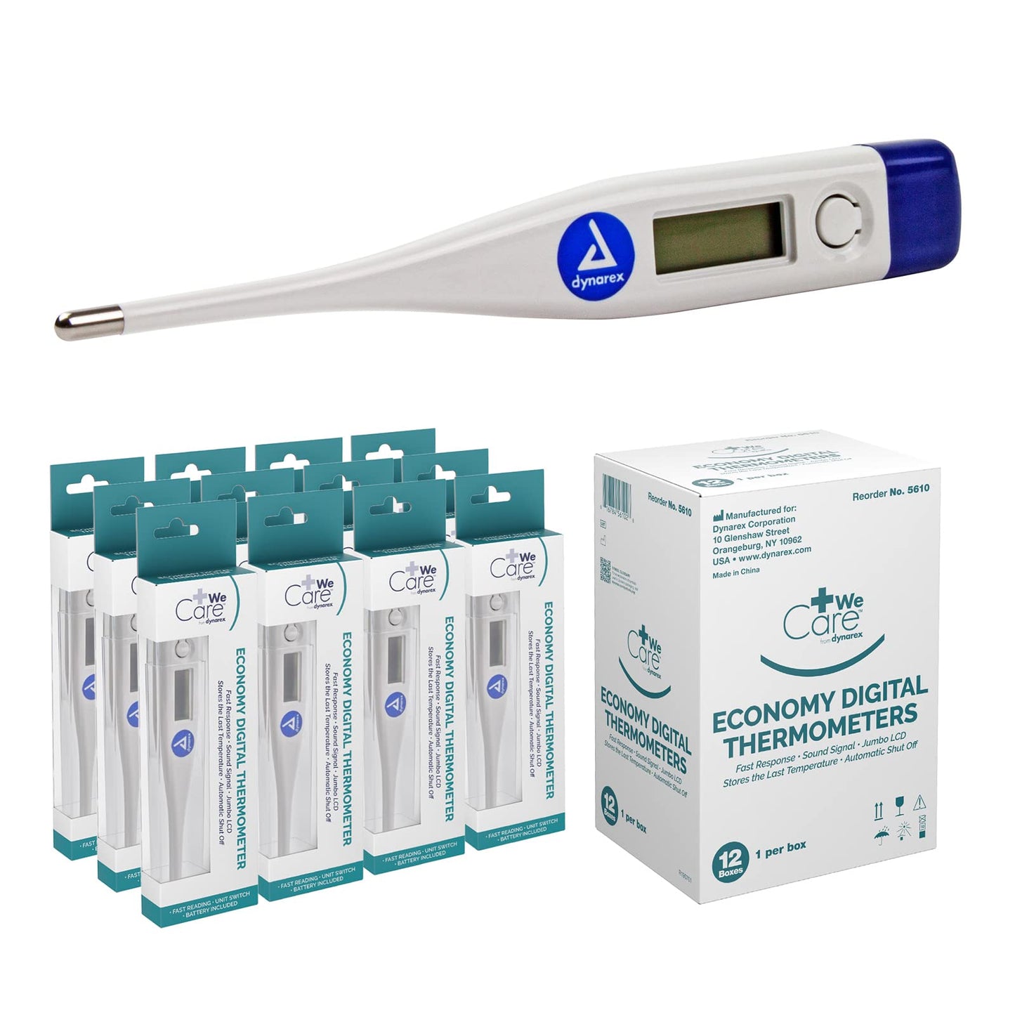Dynarex Digital Thermometer - for Fast, Accurate Temperature Measurements - Celsius or Fahrenheit, with Auto Shut Off - Standard Tips, 12 Per Case