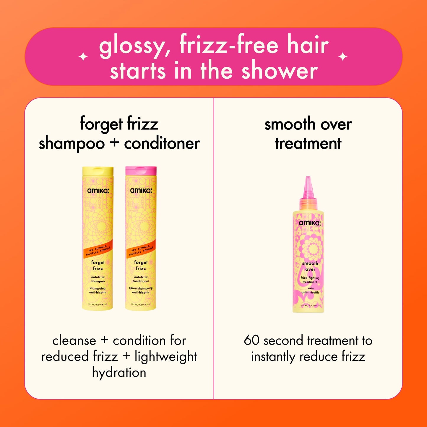 amika forget frizz anti-frizz conditioner | smoothing, humidity protection, up to 72 hour frizz control + lightweight hydration, for medium to thick coarse hair types 2a-4c