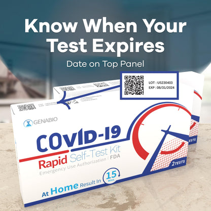 Genabio COVID-19 Antigen Rapid Self-Test Kit (2 Pack) – FDA EUA Authorized | 15-Minute At-Home Results | OTC Nasal Swab – Ages 2+ (1 Pack, 2 Tests)