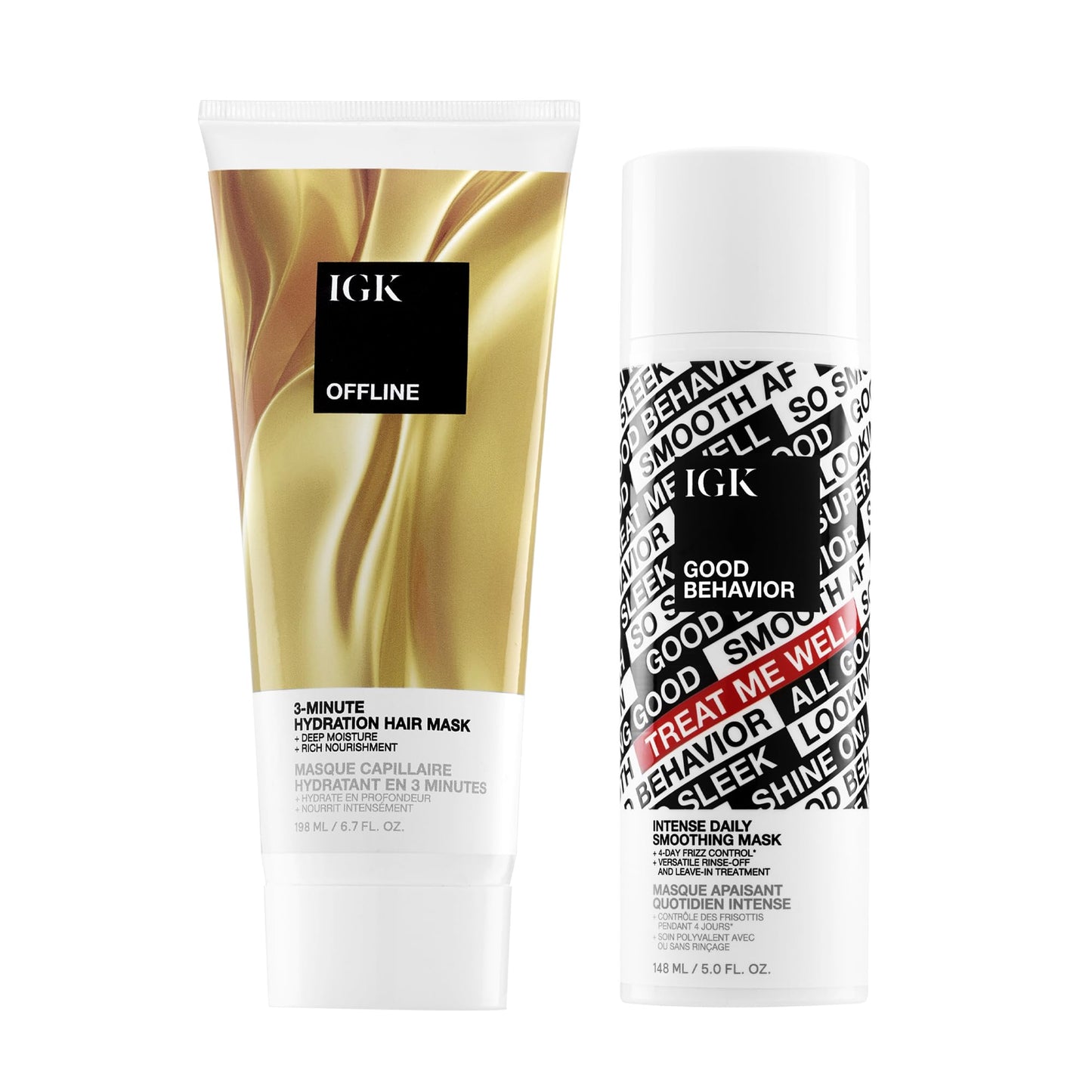 IGK Offline Hydration Mask + Good Behavior Mask – Hair Repair & Hydration Duo for Frizz Control, Smoothness & Manageability – Vegan & Cruelty-Free