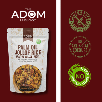 THE ADOM COMPANY - Authentic Native Jollof Rice Mix, Ready-to-Cook, Richly Spiced, All-Natural, No Preservatives, 20-Min Meal, Perfect for Family & Parties, 430g (Mild)