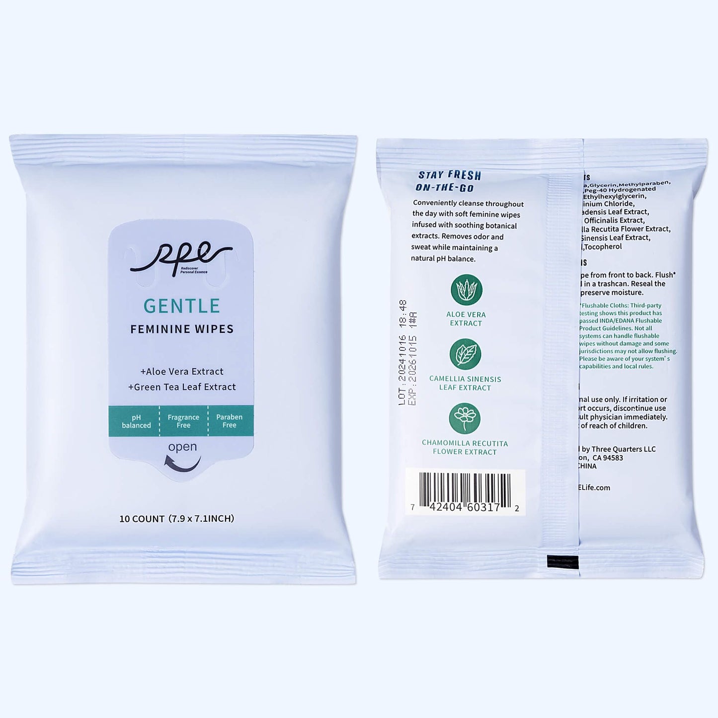 Large Feminine Wipes for Women, pH Balanced Soft Gentle Soothing Unscented Flushable Personal Hygiene Wipes for Intimate Period Care Portable to Go Sensitive Sanitary Wipes Travel (10ct, Pack of 4)