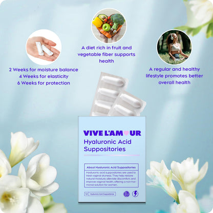 Vive L'Amour 15mg Hyaluronic Acid Vaginal Suppositories, Vaginal Moisturizer, Continuous Hydration, Relieves Vaginal Dryness, Restores Natural Softness & Elasticity, Vaginal Health (12 Inserts)