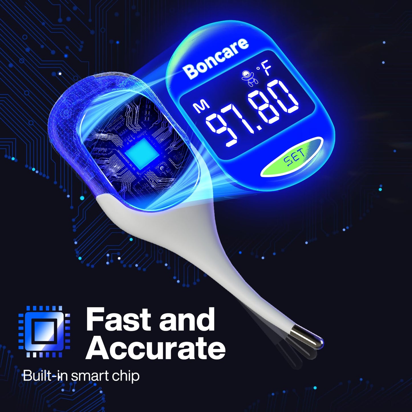 Boncare 9 Seconds Basal Body Thermometer for Ovulation, Oral Thermometer for Adults and Kids - Accurate Rectal Thermometer, with Fever Alarm and Large Display (Light Green)