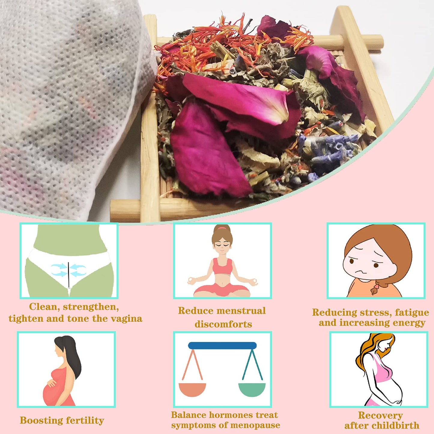 Yoni Steam Herb for Women pH Balance, Natural Feminine Vaginal Herbs Cleansing Rejuvenate, Herbal Blend, 7 Filter Bags Vaginal Herbs