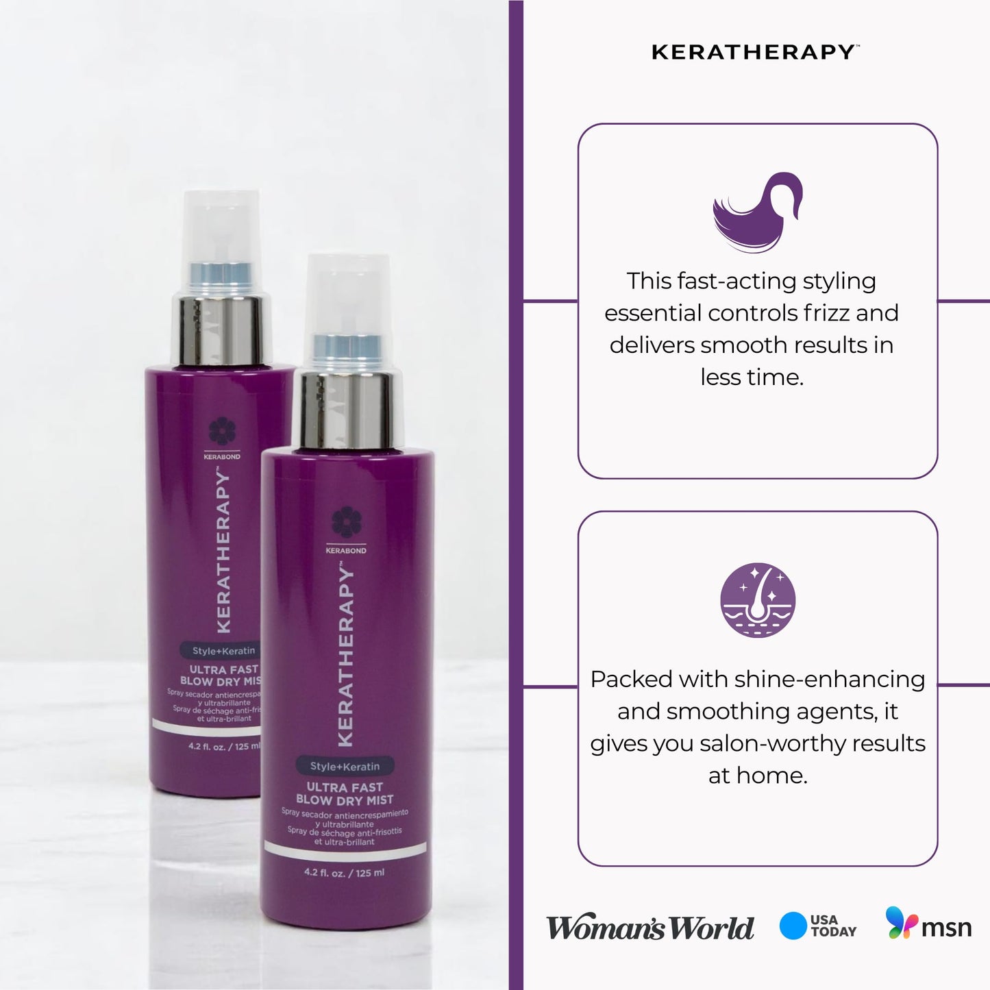 Ultra Fast Blow Dry Mist Perfect Blowout for Hair, 4.2 fl. oz., 125 ml – Keratin Infused Blow Dry Spray for Styling & Frizz-free Styling