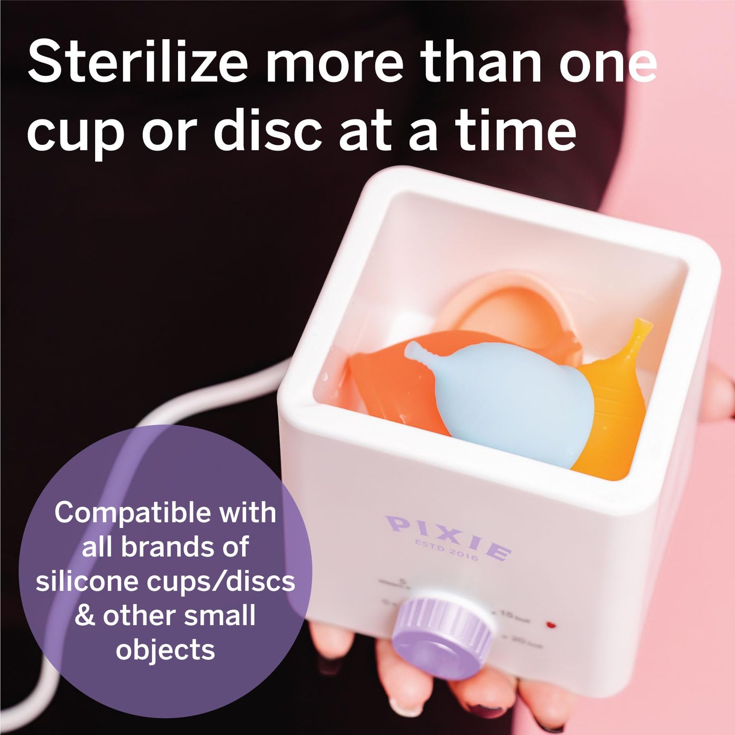 Pixie Menstrual Cup & Disc Boiler Sterilizer - Easily Clean Your Period Cup in Boiling Water! Kills 99.9% of Germs with Cleaner Solution for Feminine Care - FSA Eligible and HSA Eligible