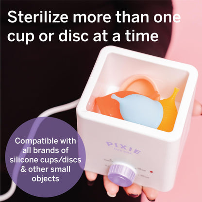 Pixie Menstrual Cup & Disc Boiler Sterilizer - Easily Clean Your Period Cup in Boiling Water! Kills 99.9% of Germs with Cleaner Solution for Feminine Care - FSA Eligible and HSA Eligible