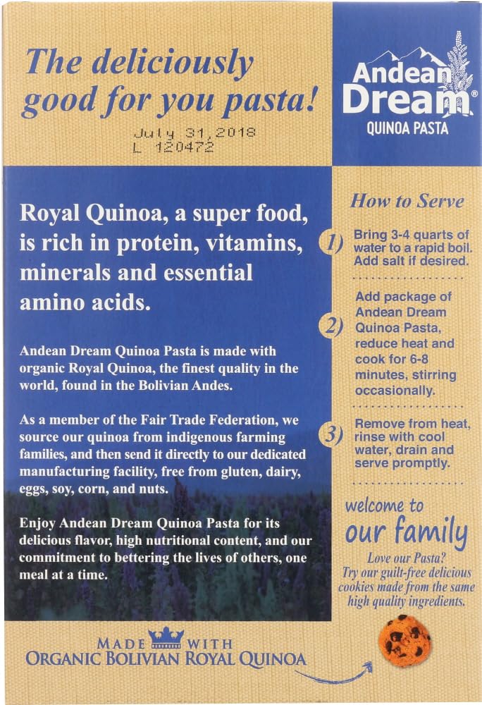 Andean Dream Quinoa Pasta, Og, Macar, Gf, 8-Ounce (Pack of 6)