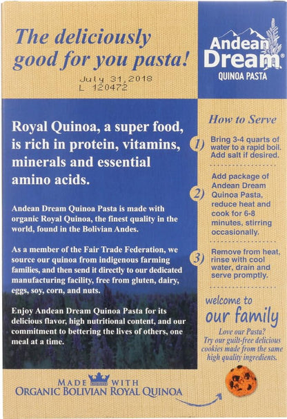 Andean Dream Quinoa Pasta, Og, Macar, Gf, 8-Ounce (Pack of 6)