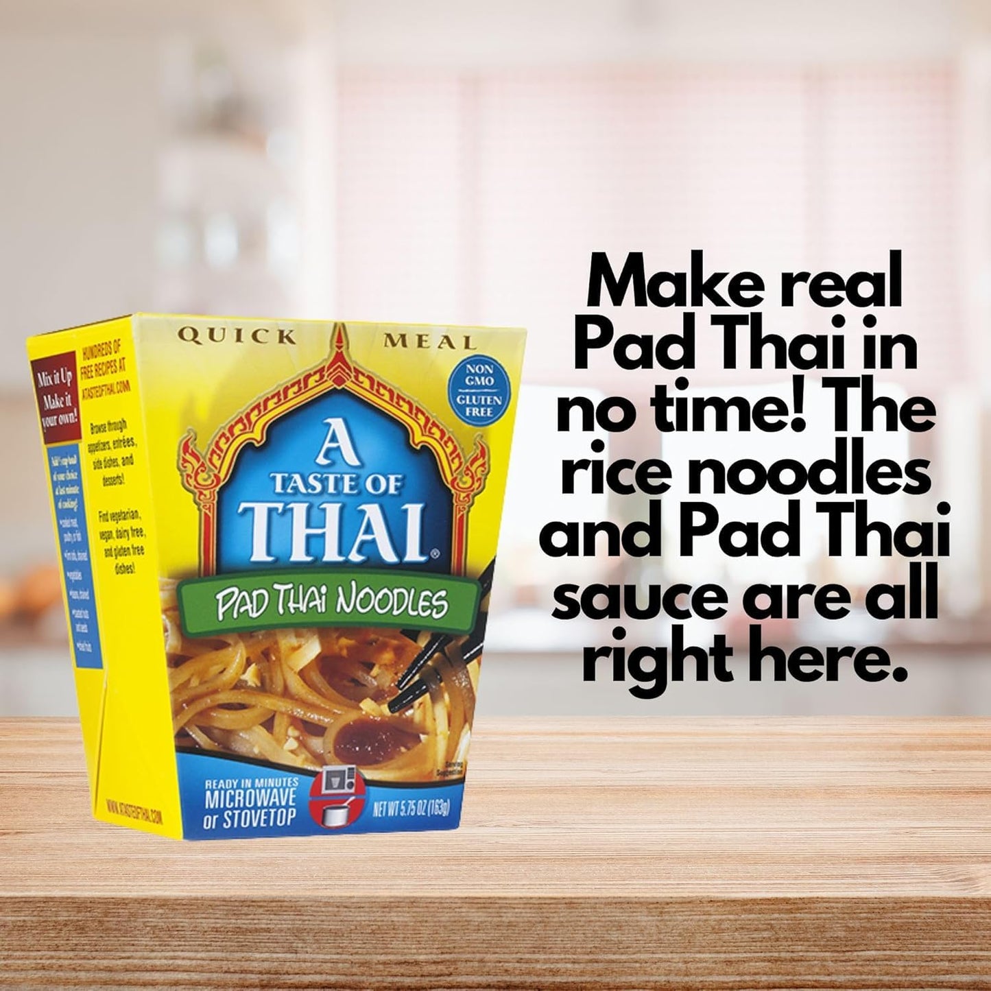 A Taste of Thai Pad Thai Noodles |Heat & Eat Instant Noodle | Flavored with Authentic Thai Sauce - Non-GMO, Gluten Free, Trans Fat Free- Perfect Side for Chicken, Fish & Meat Entrees| 6 Pack (5.75oz)