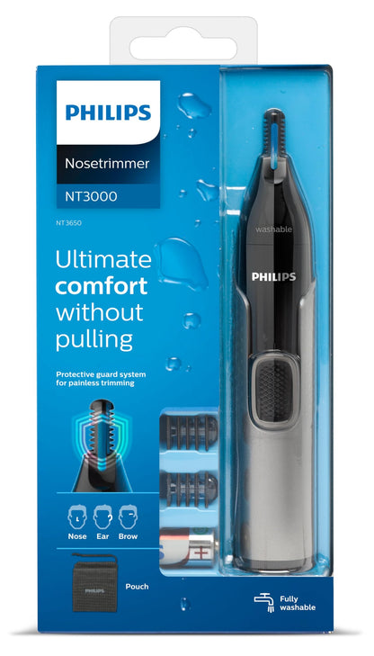 Nose Hair Trimmer, Series 3000 Nose, Ear and Eyebrow Trimmer Showerproof with Protective Guard System, Battery-Operated, No pulling Guaranteed - NT3650/16