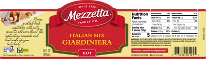 Mezzetta Italian Mix Giardiniera Chicago Style - Hot Giardiniera with Carrots, Celery, Cauliflower & Jalapeño - Tangy Pickled Vegetables for Antipasto - California Harvested - 16 Oz Jar - Pack of 6