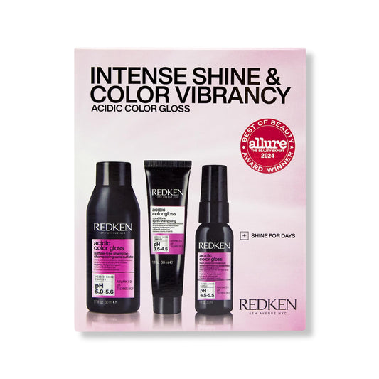 Redken Acidic Color Gloss Shine Mini Kit – Sulfate-Free Shampoo, Conditioner & Heat Protect Leave In Treatment for Hair Shine & Vibrant Color, Travel Size