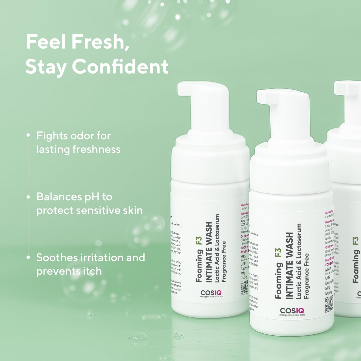 COS-IQ Foaming F3 Intimate Wash, 100ml | Fragrance-Free Hygiene Wash with Lactic Acid & Lactoserum | Prevents Itching, Irritation & Dryness | Soothes Intimate Skin | Suitable for All Skin Type