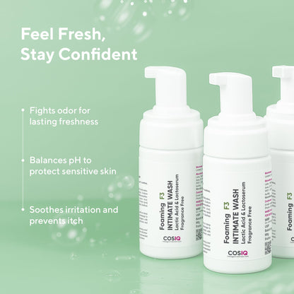 COS-IQ Foaming F3 Intimate Wash, 100ml | Fragrance-Free Hygiene Wash with Lactic Acid & Lactoserum | Prevents Itching, Irritation & Dryness | Soothes Intimate Skin | Suitable for All Skin Type