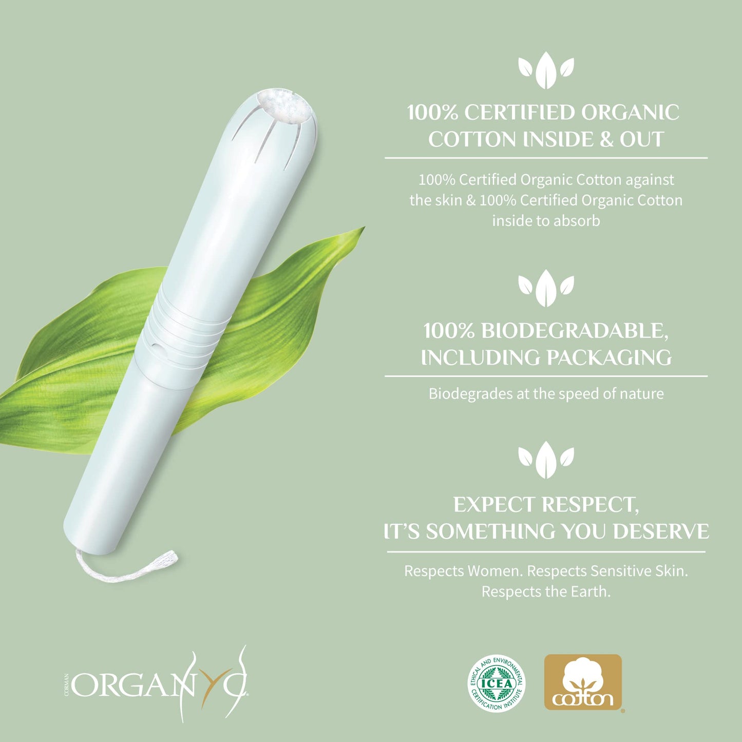 Organyc 100% Certified Organic Cotton Tampons, Cardboard Applicator, Free from Chlorine, Perfumes, Rayon and Chemicals, Regular, 16 Count