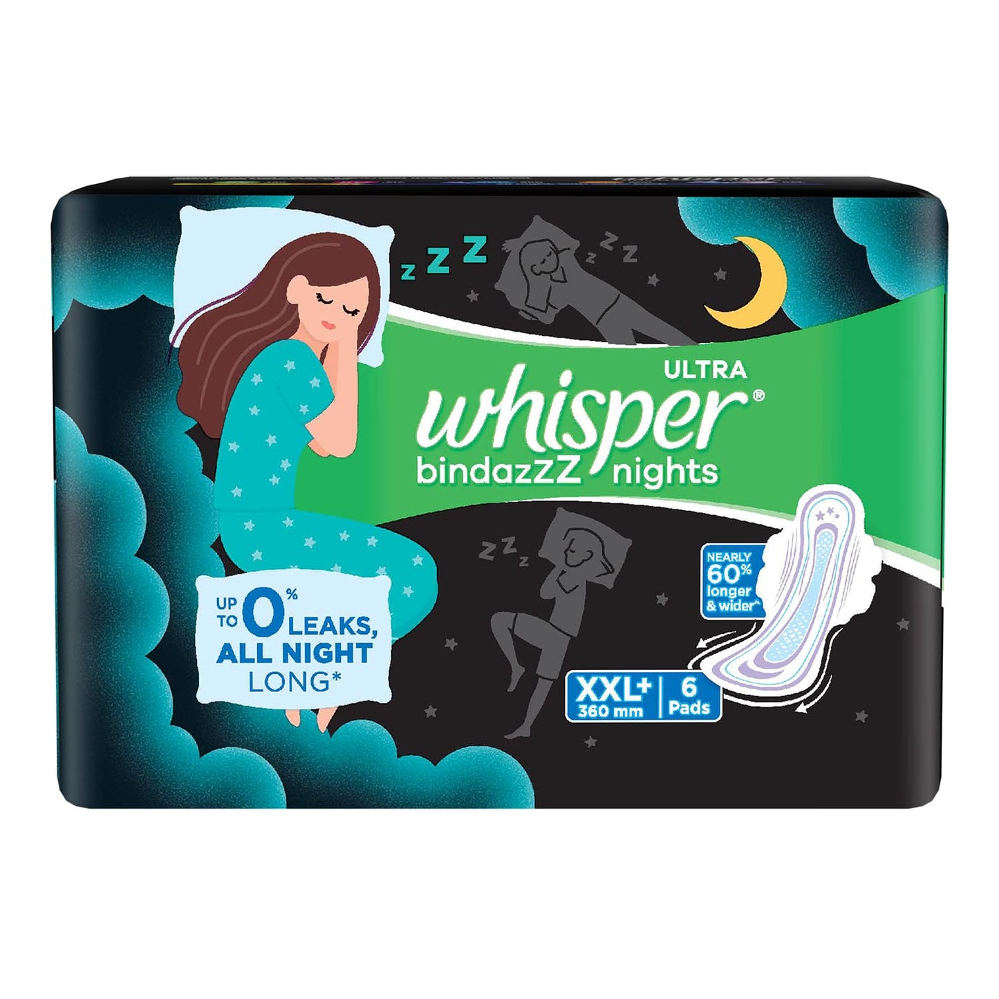 Whisper Ultra Night Sanitary Pads for Women, XXL+ 6 Napkins