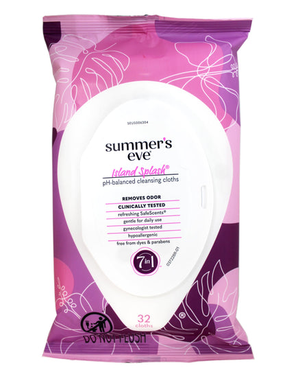 Summer's Eve Island Splash Refreshing Daily Feminine Wipes, Removes Odor, pH Balanced, 32 Count - 2 Pack