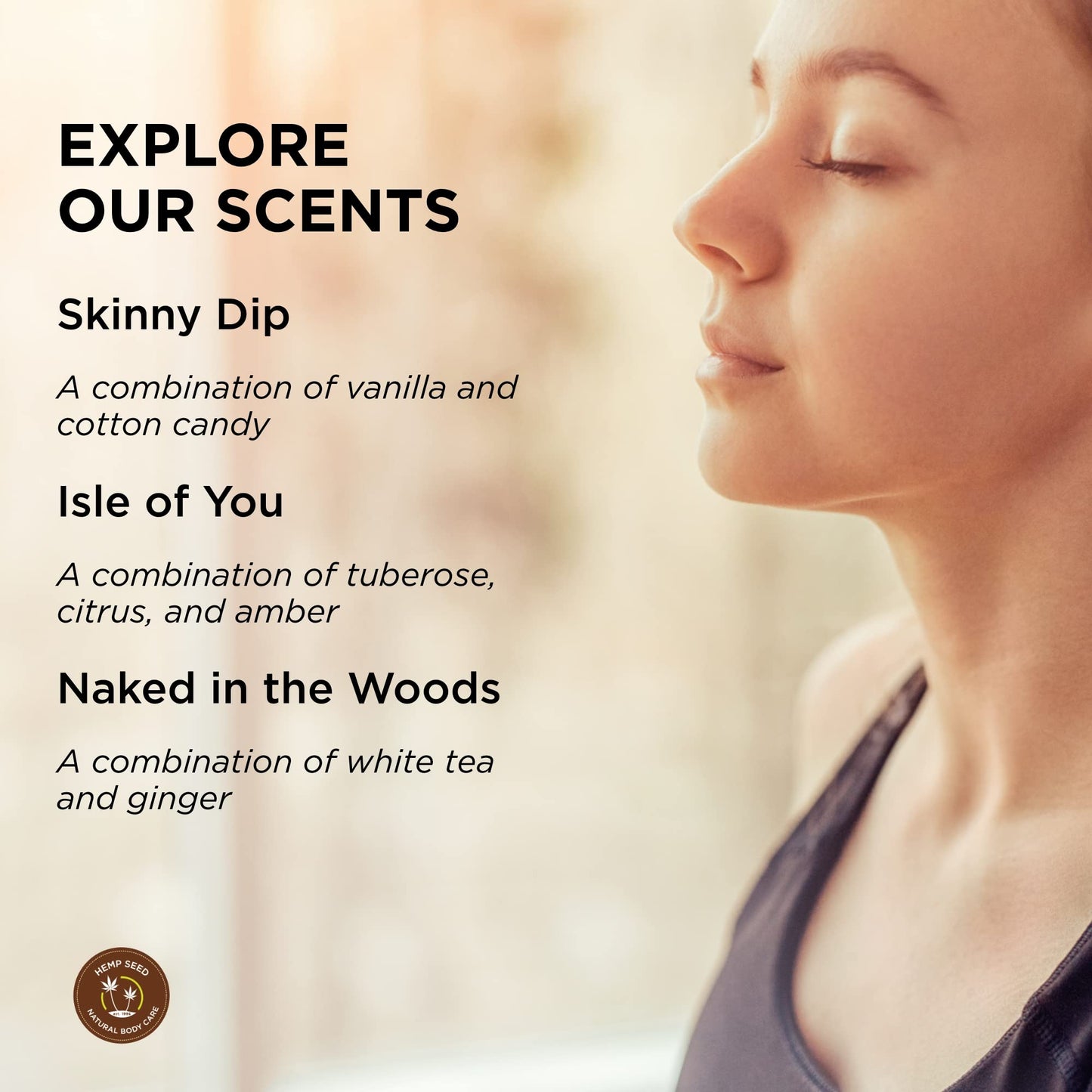 Hemp Seed Massage Lotion Gift Set - 2 oz Isle of You, Skinny Dip & Naked in the Woods Scents - Glides Easily on Skin, Absorbs Slowly & Deeply, Moisturizes - Vegan, Cruelty Free