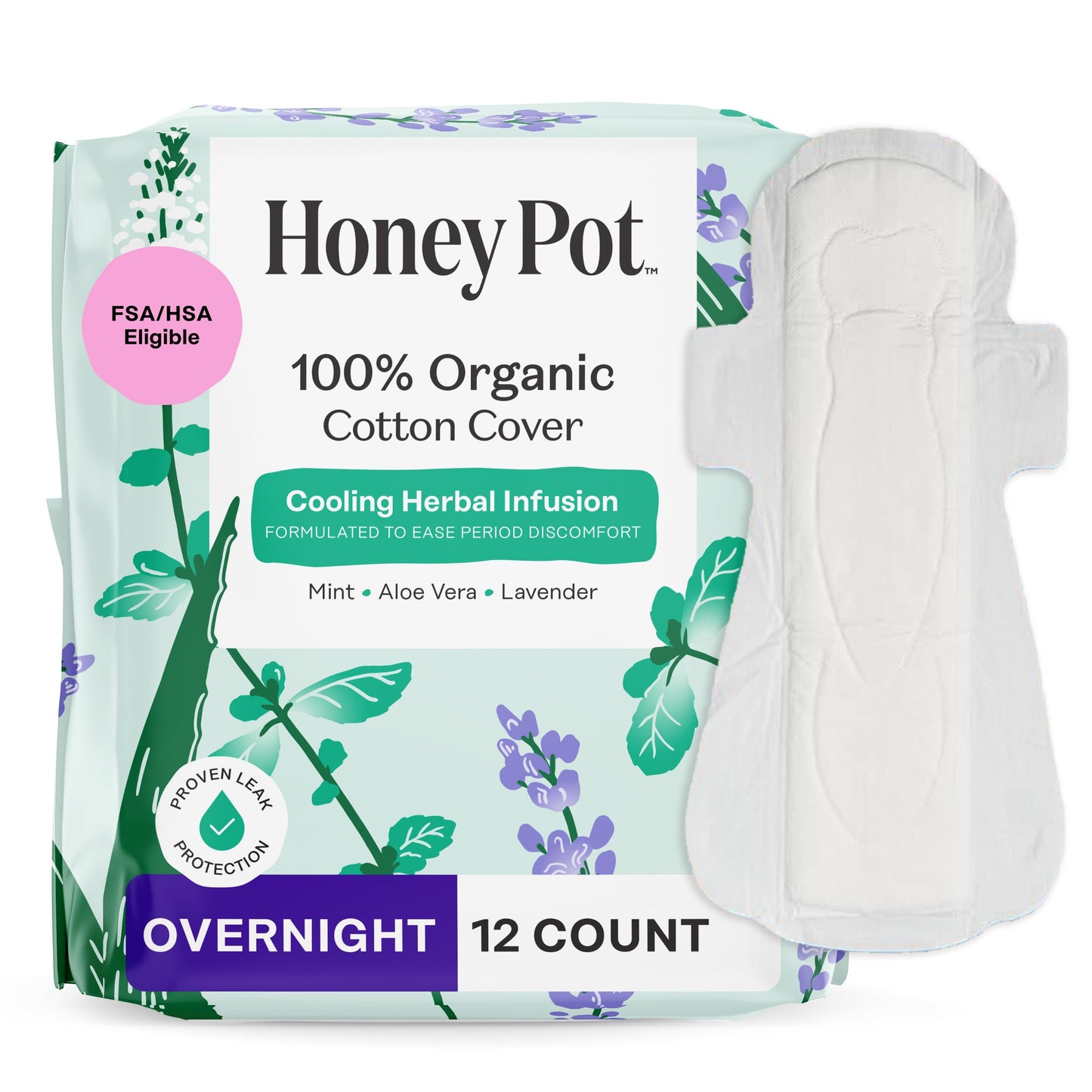 The Honey Pot Company - Overnight Pads & Coconut Shea Body Cleanser Bundle - Herbal Infused w/Essential Oils - Body Wash to Moisturize & Cleanse Skin - Sanitary Pads - Feminine Care