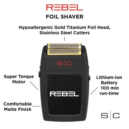 StyleCraft Rebel Professional Cordless Double Foil Shaver - Super Torque Motor, USB-C Rechargeable Electric Men's Foil Shaver, Close Shave, Barber Quality Grooming