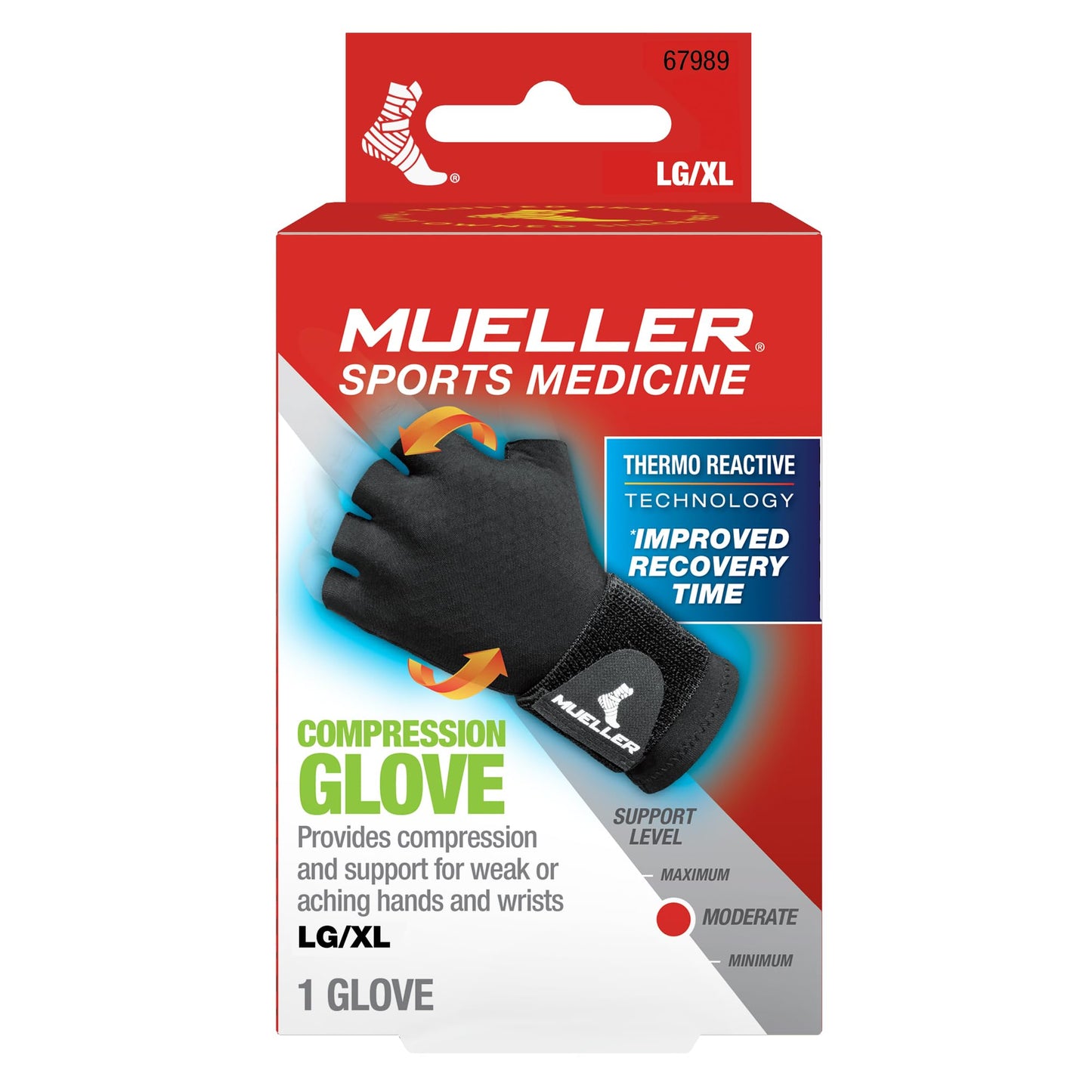 Mueller Sports Medicine Reversible Compression Glove for Men and Women, Hand & Wrist Pain Relief Support, Ideal for Carpal Tunnel, Arthritis, Fits Right or Left, Black