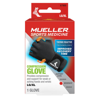 Mueller Sports Medicine Reversible Compression Glove for Men and Women, Hand & Wrist Pain Relief Support, Ideal for Carpal Tunnel, Arthritis, Fits Right or Left, Black