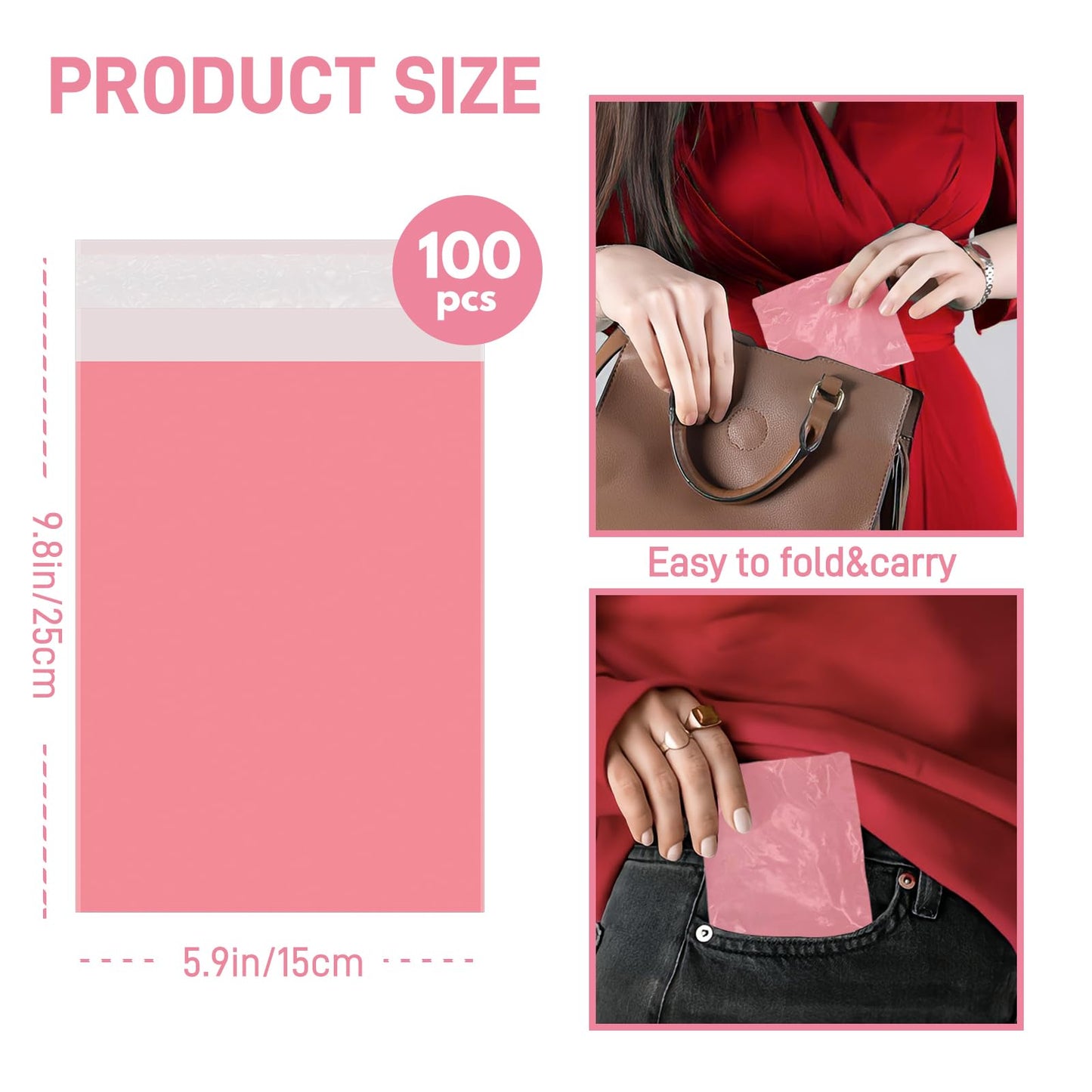 Sanitary Napkin Disposal Bags FARVIGOR, 100Pcs Women Feminine Hygiene Disposal Bags for Tampons and Pads, Personal Disposal Bag Self-Sealing, Privacy Protection, 9.8x5.9"(Pink)